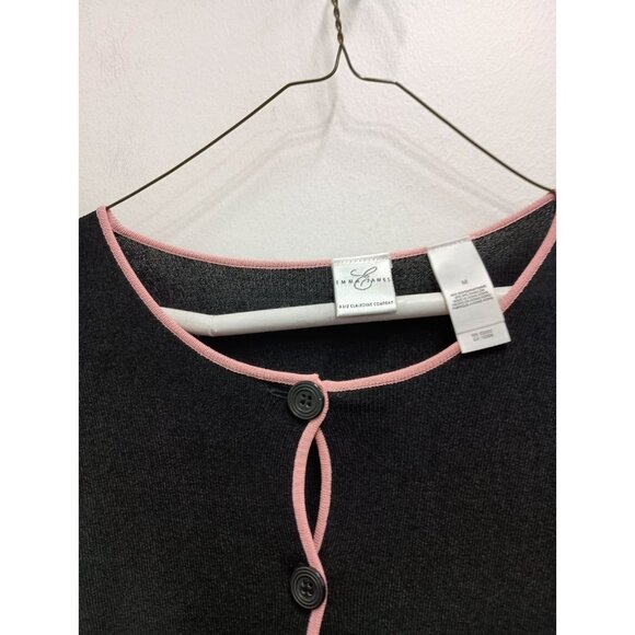 Emma James Womens Cardigan Size Medium Black Pink Button Front Preppy Twee - Picture 5 of 9